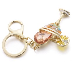 Wine Glass Cup & Lemon Crystal Keychain KeyringKeyrings