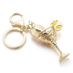 Wine Glass Cup & Lemon Crystal Keychain KeyringKeyrings