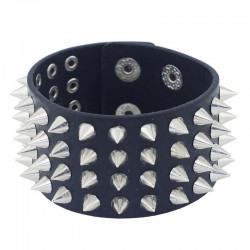 Pulseira de couro Stud Rivet de quatro linhas Unisex