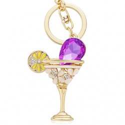 Wine Glass Cup & Lemon Crystal Keychain KeyringKeyrings