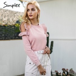 Elegante Off ombro malha camisola Jumper