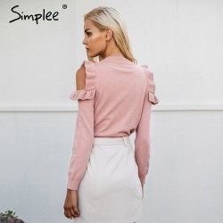 Elegante Off ombro malha camisola Jumper