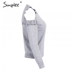 Elegante Off ombro malha camisola Jumper