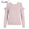 Elegante Off ombro malha camisola Jumper