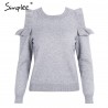Elegante Off ombro malha camisola Jumper