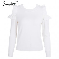 Elegante Off ombro malha camisola Jumper
