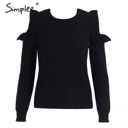 Elegante Off ombro malha camisola Jumper
