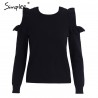 Elegante Off ombro malha camisola Jumper