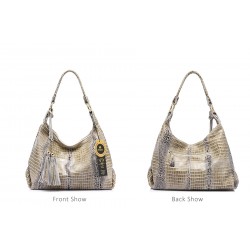Genuine Leather Crocodile Pattern & Tassels Shoulder BagBags