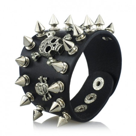 Gothic leather bracelet with skull & rivets - unisexBracelets