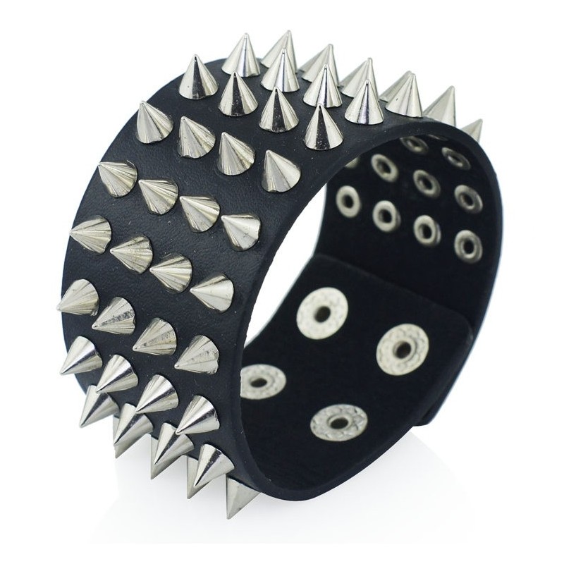 Pulseira de couro Stud Rivet de quatro linhas Unisex