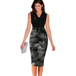 Folha de impressão elegante Patchwork vestido