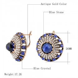 Brincos de cristal vintage de pedra azul natural