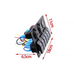 6 Gang 12V painel de interruptor - 5V Dual USB - voltímetro digital