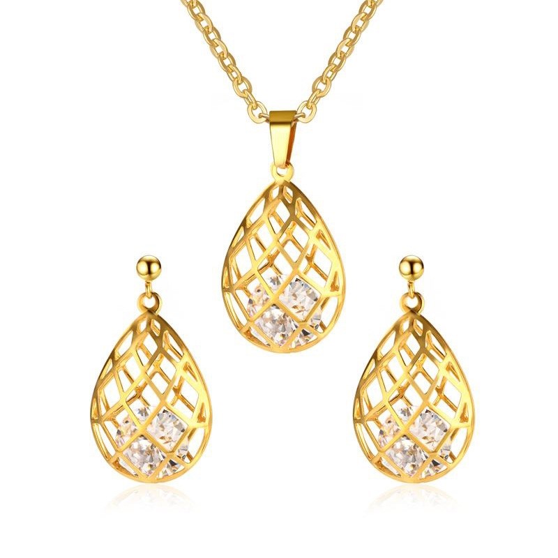 Hollow Out Drops Necklace & Earrings Jewellery SetJewellery Sets