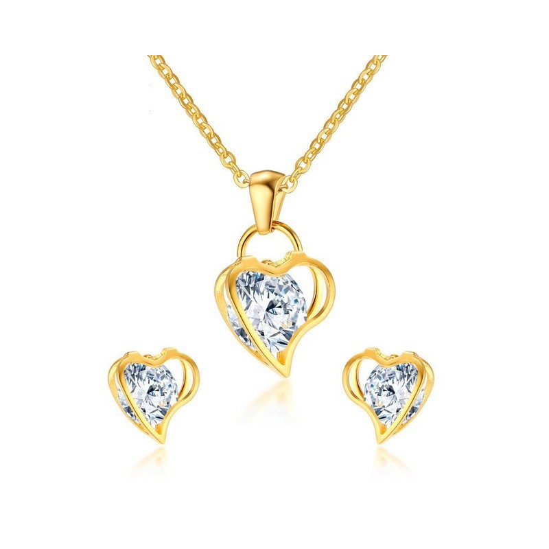 Heart & crystal necklace & earrings - jewellery setJewellery Sets