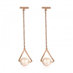 Triângulos e pérolas - rosa brincos longos de ouro