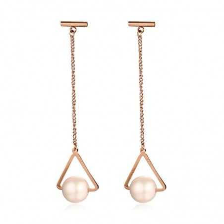 Triângulos e pérolas - rosa brincos longos de ouro