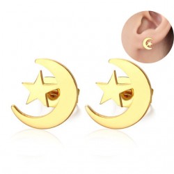 Lua de ouro e estrelas brincos de prego