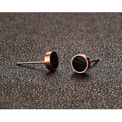 Preto & branco rosa ouro stud brincos redondos