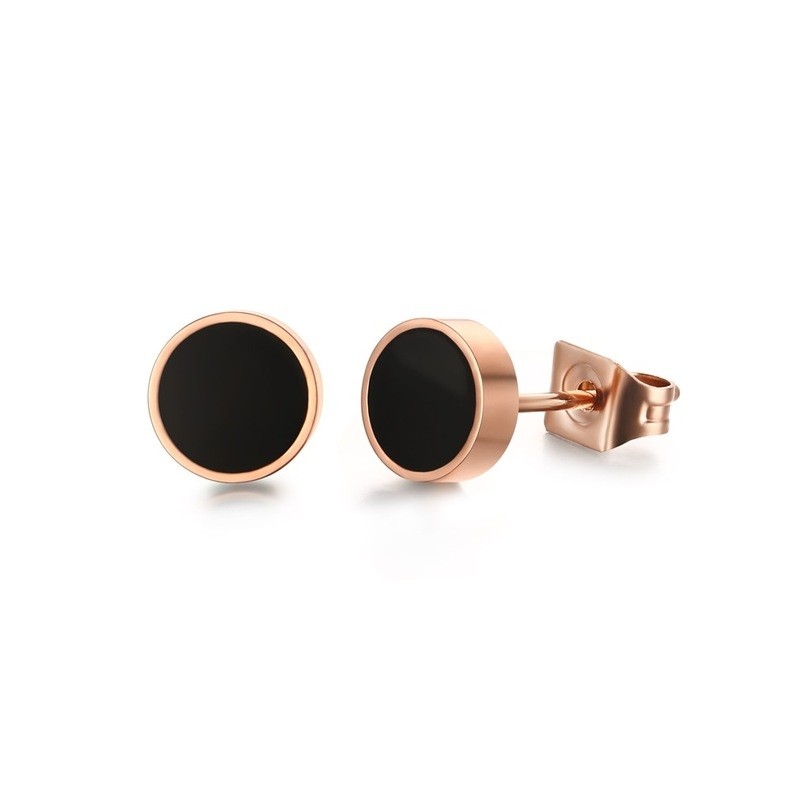 Preto & branco rosa ouro stud brincos redondos