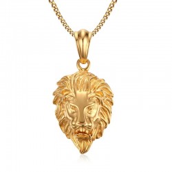 Colar de ouro pingente de cabeça de leão