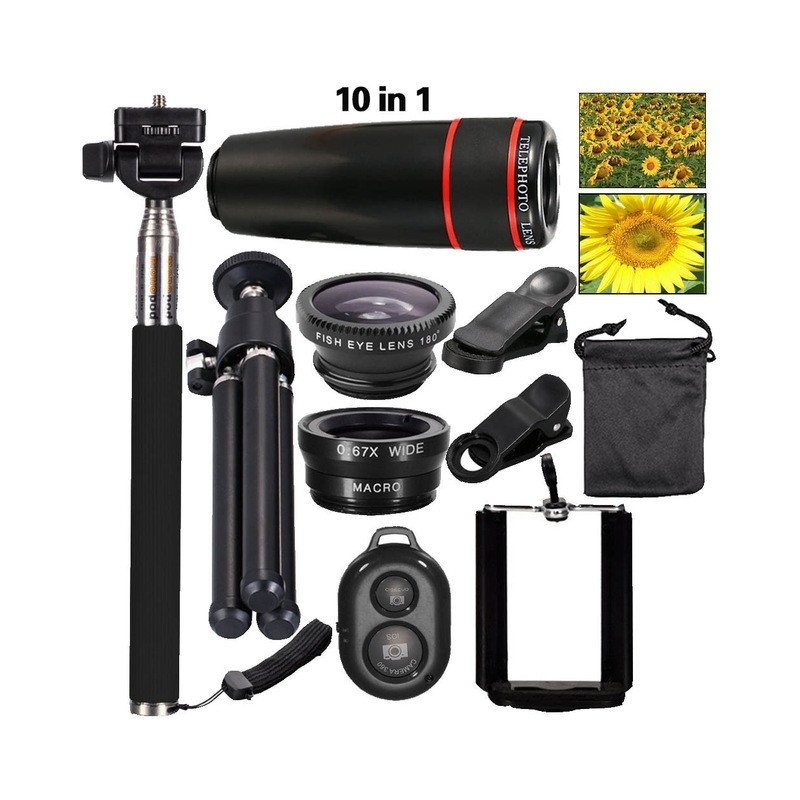 iPhone 8 7 6 5 S Smartphone Kit de lente de telescópio telefoto móvel tripé 12X