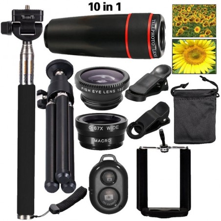 iPhone 8 7 6 5 S Smartphone Kit de lente de telescópio telefoto móvel tripé 12X