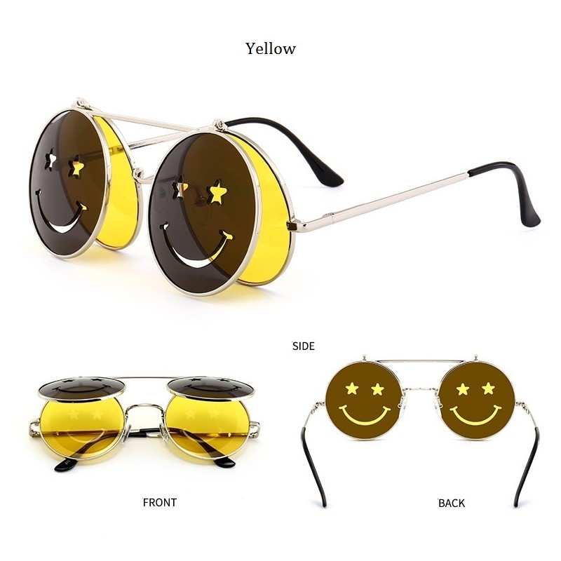 Vaporpunk Vintage redondo lente dupla óculos de sol Unisex