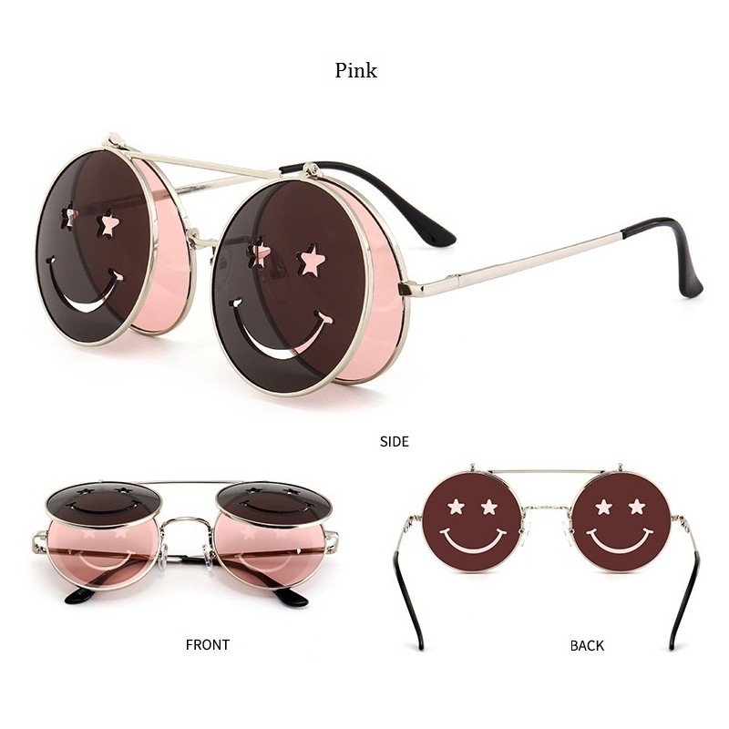 Vaporpunk Vintage redondo lente dupla óculos de sol Unisex