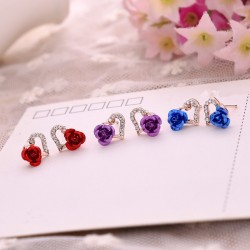 Coração e rosa flor - brincos de cristal stud
