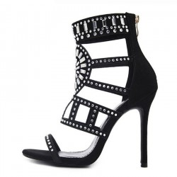Sexy high heel sandals - with pearls / studs - ankle length / back zipperSandals