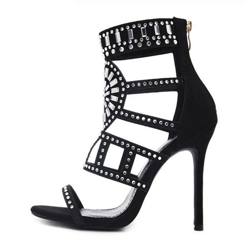 Sexy high heel sandals - with pearls / studs - ankle length / back zipperSandals