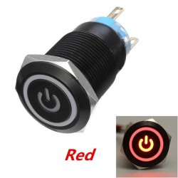 12V 5-pin 19mm metal botão de pressão - interruptor de energia momentâneo com LED - interruptor impermeável - Preto