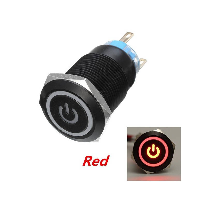 12V 5-pin 19mm metal botão de pressão - interruptor de energia momentâneo com LED - interruptor impermeável - Preto 12V 5-pin 19mm metal botão de pressão - interruptor de energia momentâneo com LED - interruptor impermeável - Preto