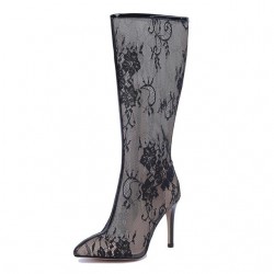 Mid-Half Summer Boots Thin High Heels Pointed Toe ZipperBoots