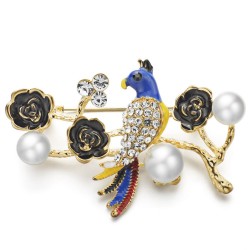 Parrote - broche de cristal de flor e pérola