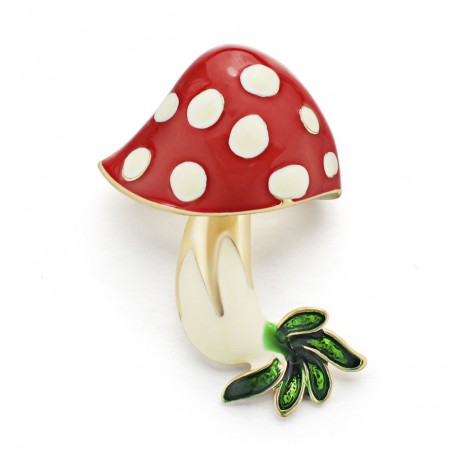 broche de cristal de cogumelo de esmalte vermelho