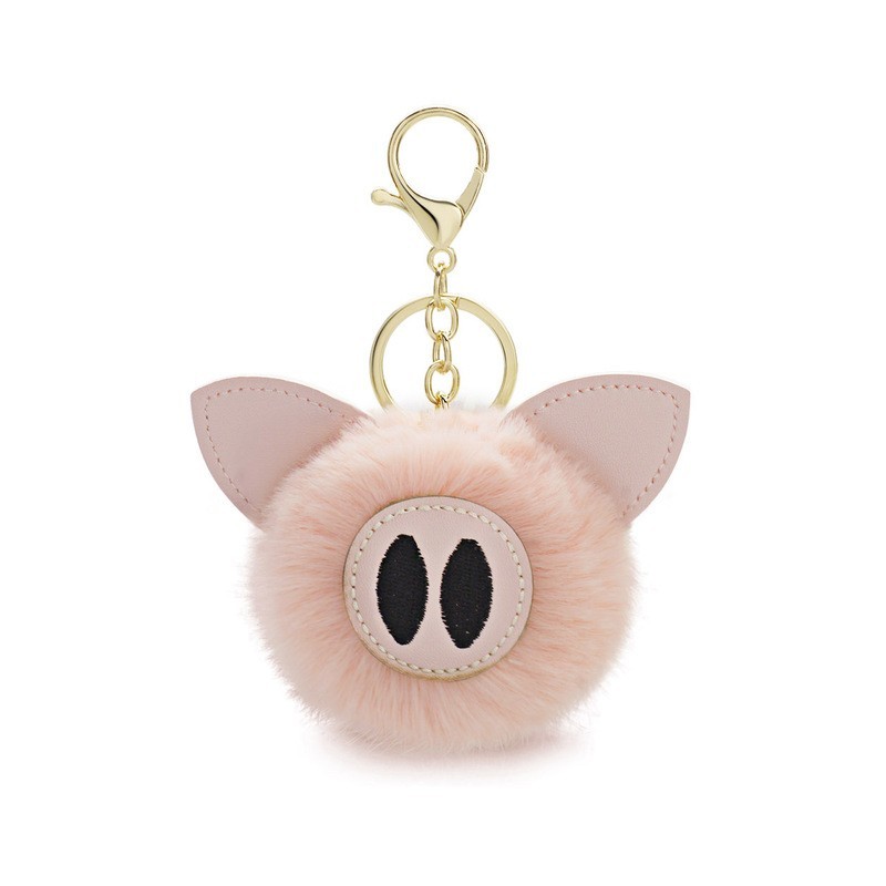 Fur pompom - piggy - keyringKeyrings