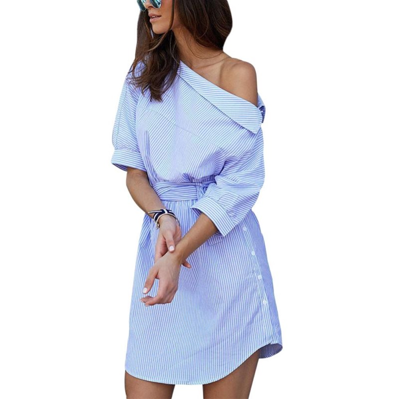 Mais tamanho - vestido listrado de ombro Mais tamanho - vestido listrado de ombro