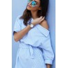 Mais tamanho - vestido listrado de ombro