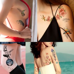 Flor & pássaro adesivo de tatuagem falso temporário