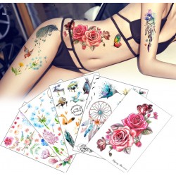 Flor & pássaro adesivo de tatuagem falso temporário