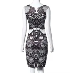 Elegante vintage floral impressão midi vestido