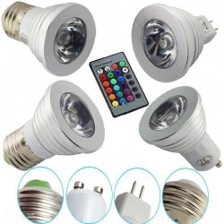 E14 - E27 RGB LED 3W lâmpada mutável de cor com controle remoto