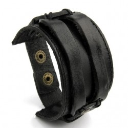 Punho de couro duplo largo corda pulseira unisex