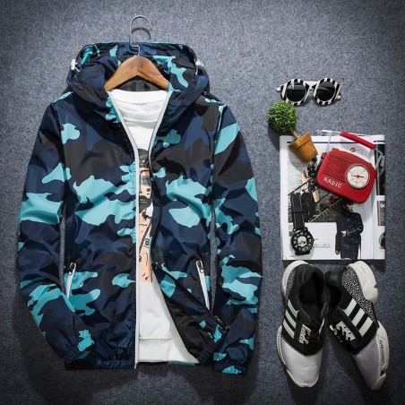 Camuflagem com capuz casaco quebra-vento unisex