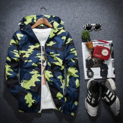 Camuflagem com capuz casaco quebra-vento unisex