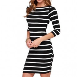 Vestido de spandex listrado preto e branco