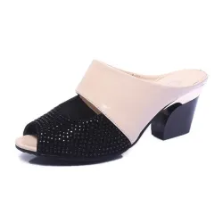 Rhinestones thick heel flip flops sandalsSandals